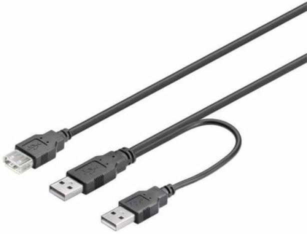 Cablu USB 2.0 2x A tata - A mama negru 0.3m